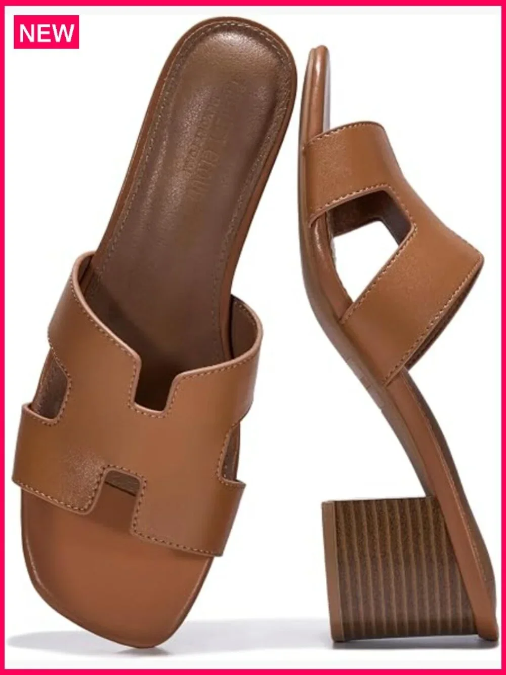Genuine Leather Heeled Sandals Memory Foam Non-Slip Block Heel Slides